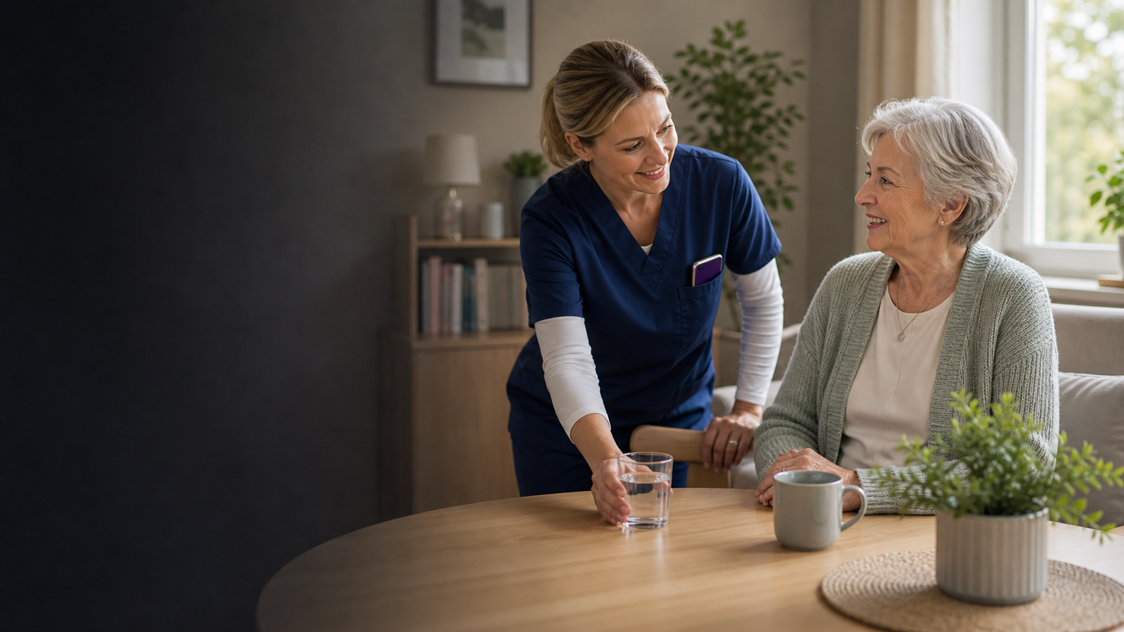 Care worker visiting an independent senior at home